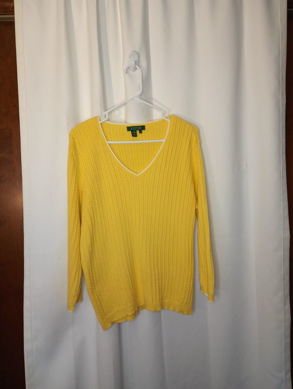 Ralph Lauren Womens Cable Knit Sweater XL Butter Yellow Tennis Prep Old Money